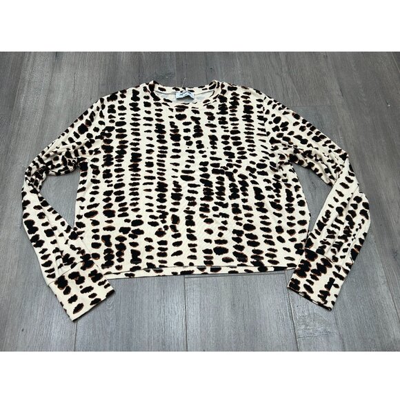 LNA Clothing Leopard Print Ribbed Long Sleeve Stretch Crewneck Top Size M - Picture 1 of 7